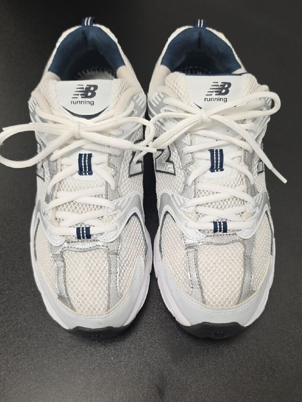 Womens New Balance White and Navy Walking Sneakers - Picture 2 of 3